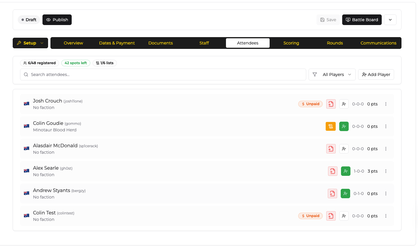 Attendee management dashboard