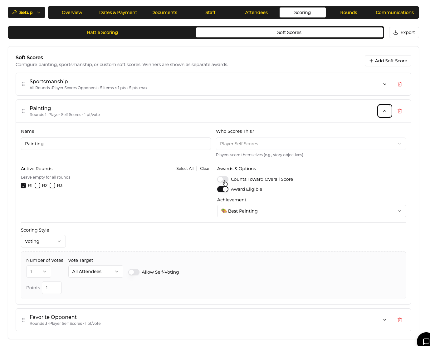 Scoring configuration with soft scores
