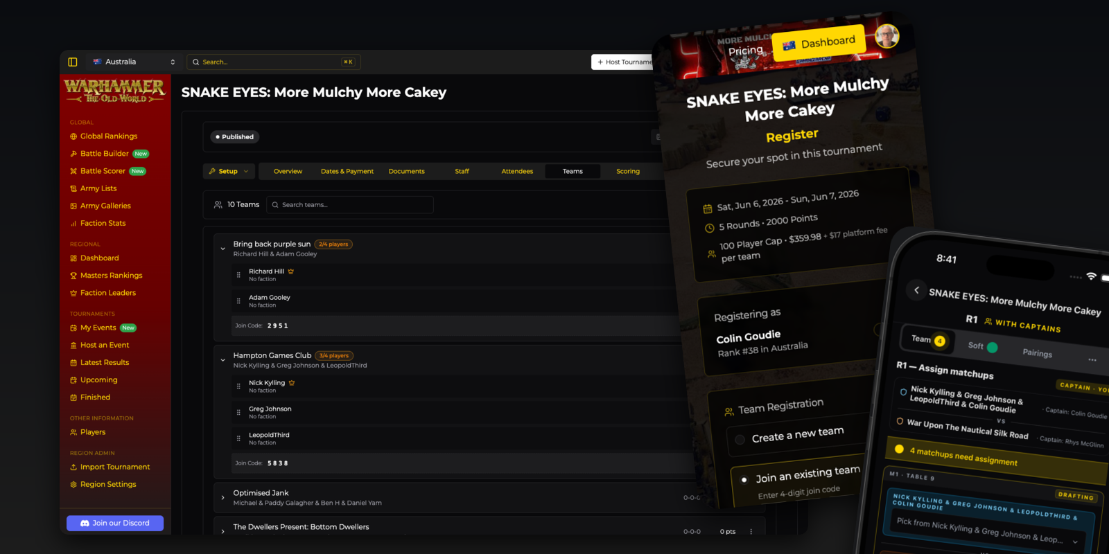 OWR team tournament view on desktop and mobile